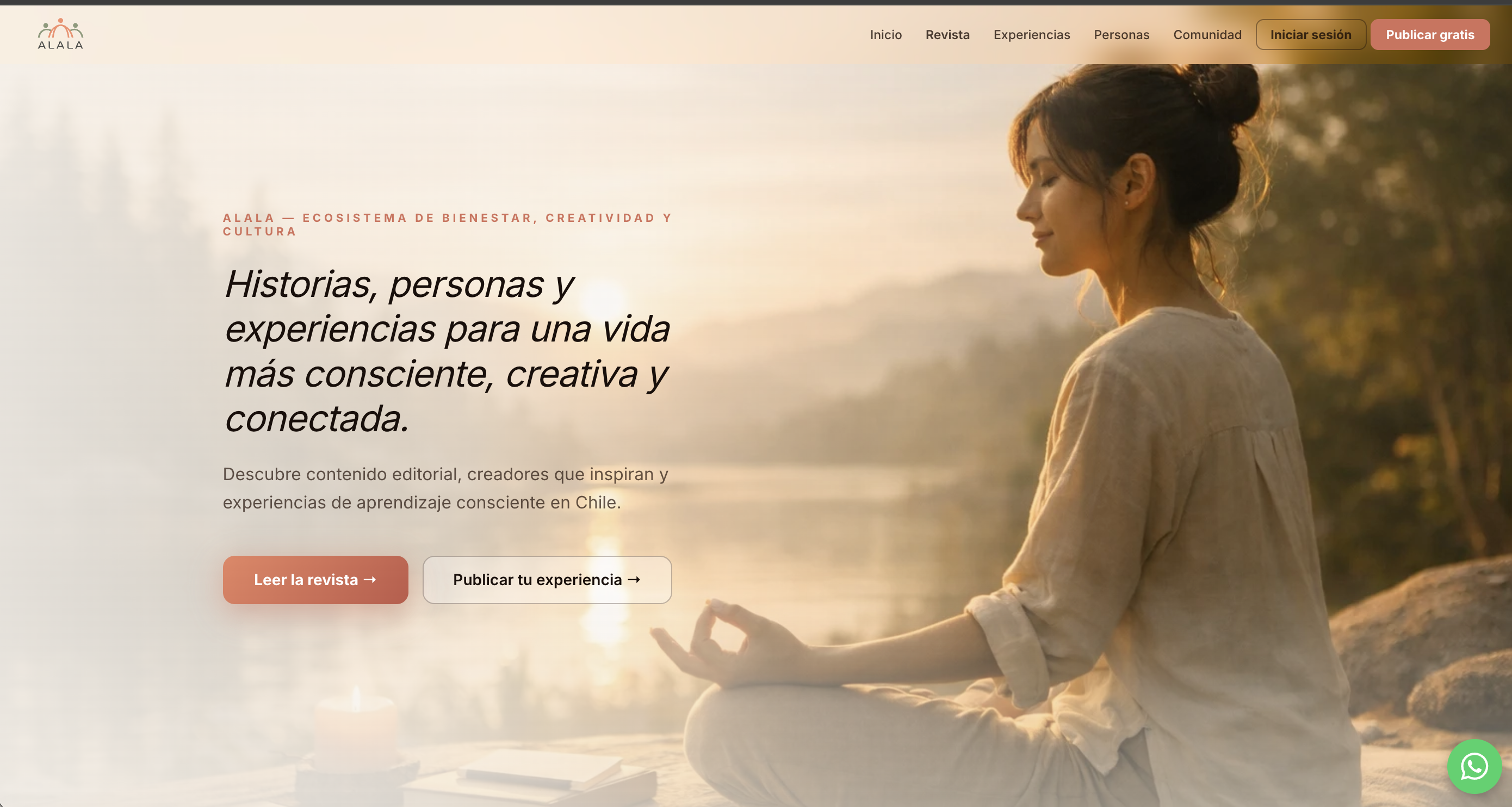 Captura de pantalla de la revista digital ALALA de bienestar, creatividad y cultura